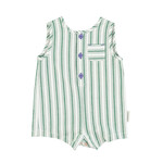 Piupiuchick baby short jumpsuit | white w/ large green stripes