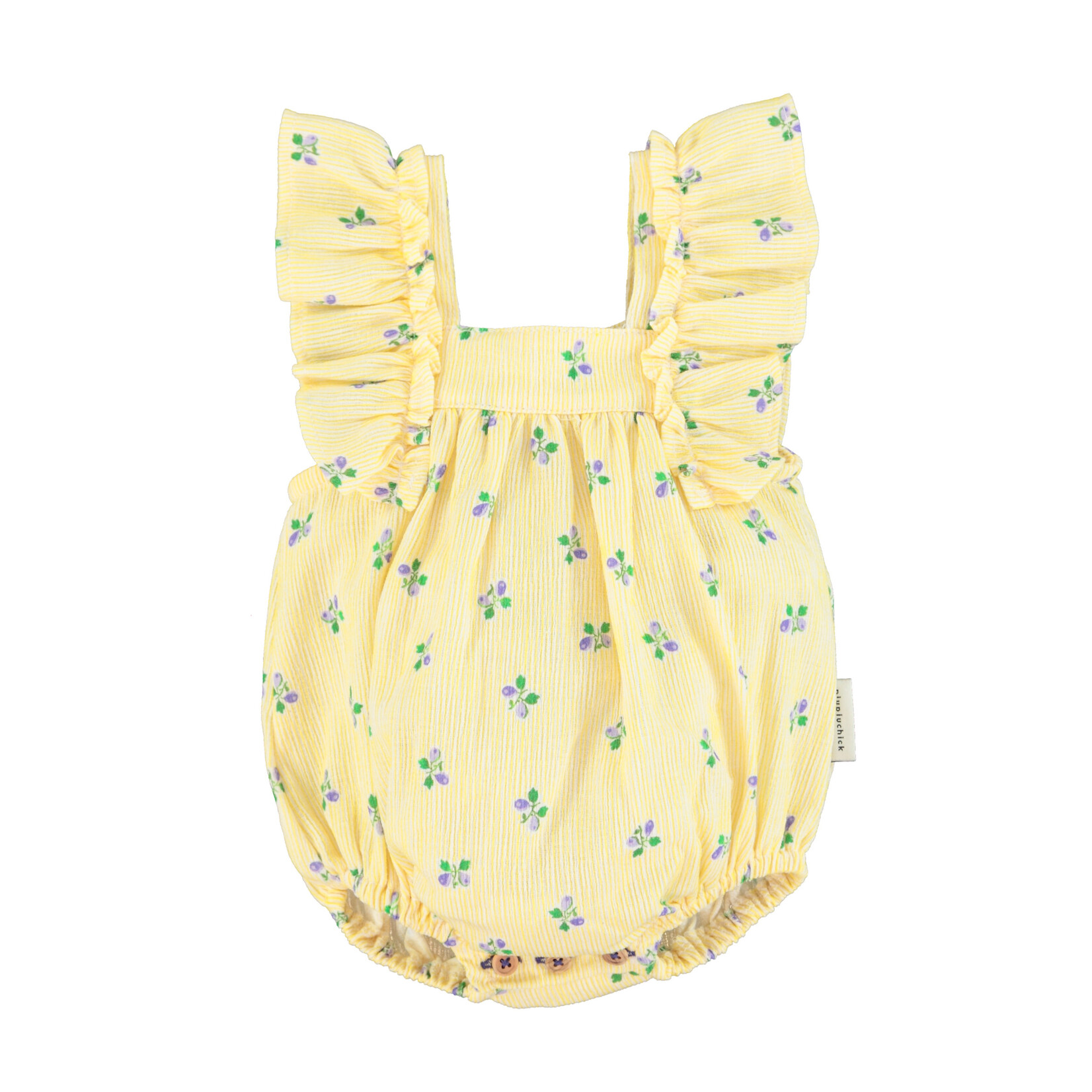 Piupiuchick baby romper w/ fringe straps | yellow stripes w/ little flowers