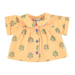 Piupiuchick baby peter pan collar shirt | peach w/ green trees