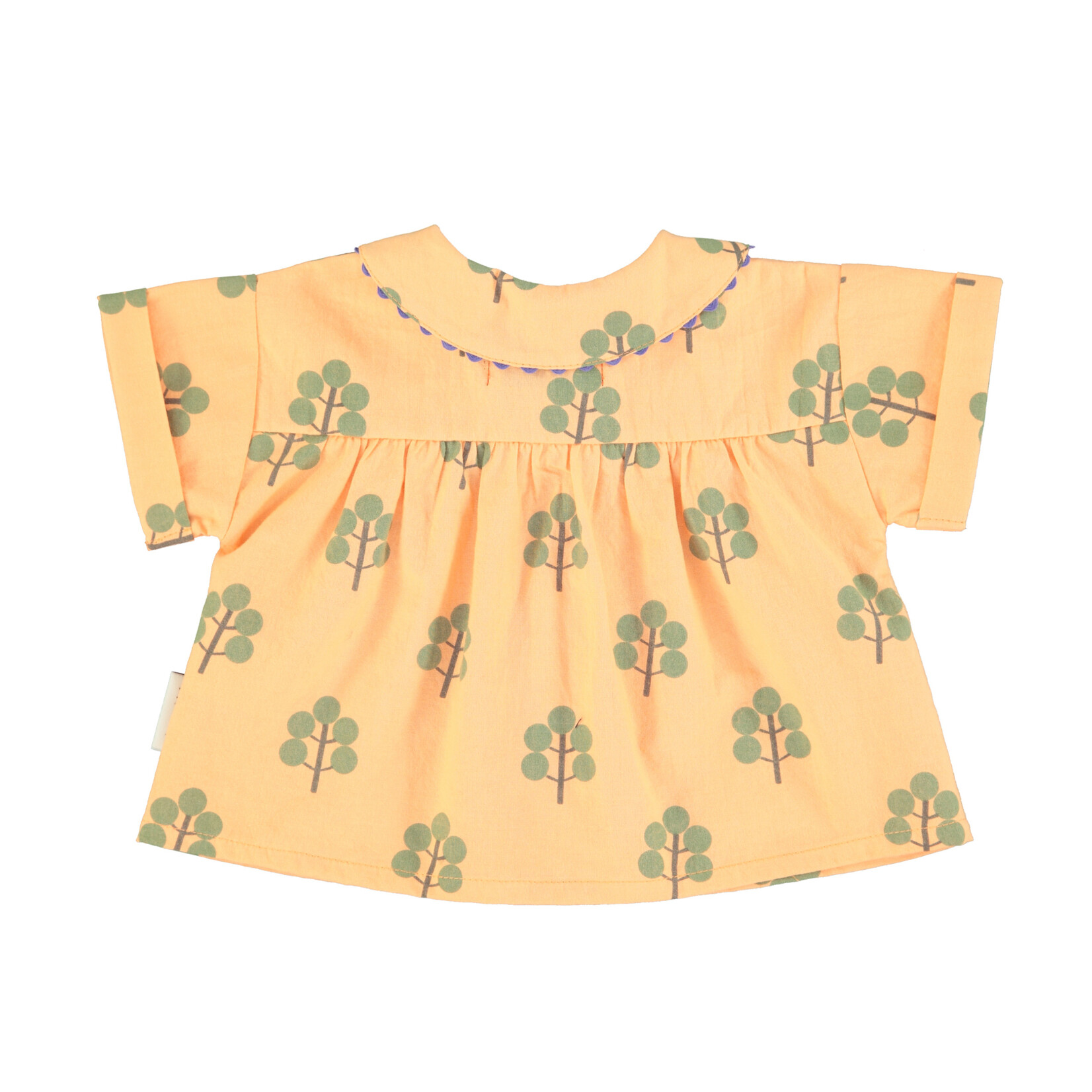 Piupiuchick baby peter pan collar shirt | peach w/ green trees