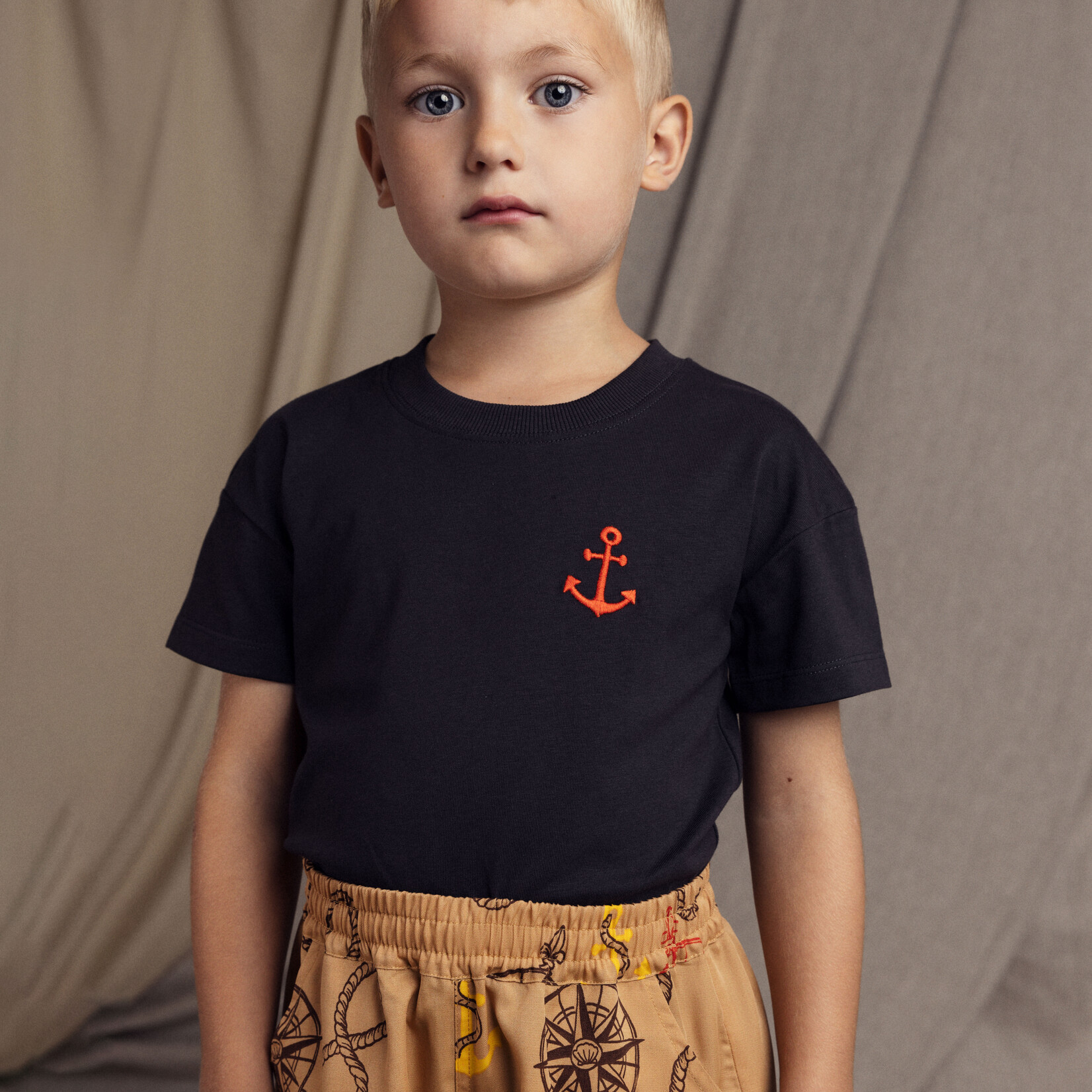 Mini Rodini Anchor emb ss tee