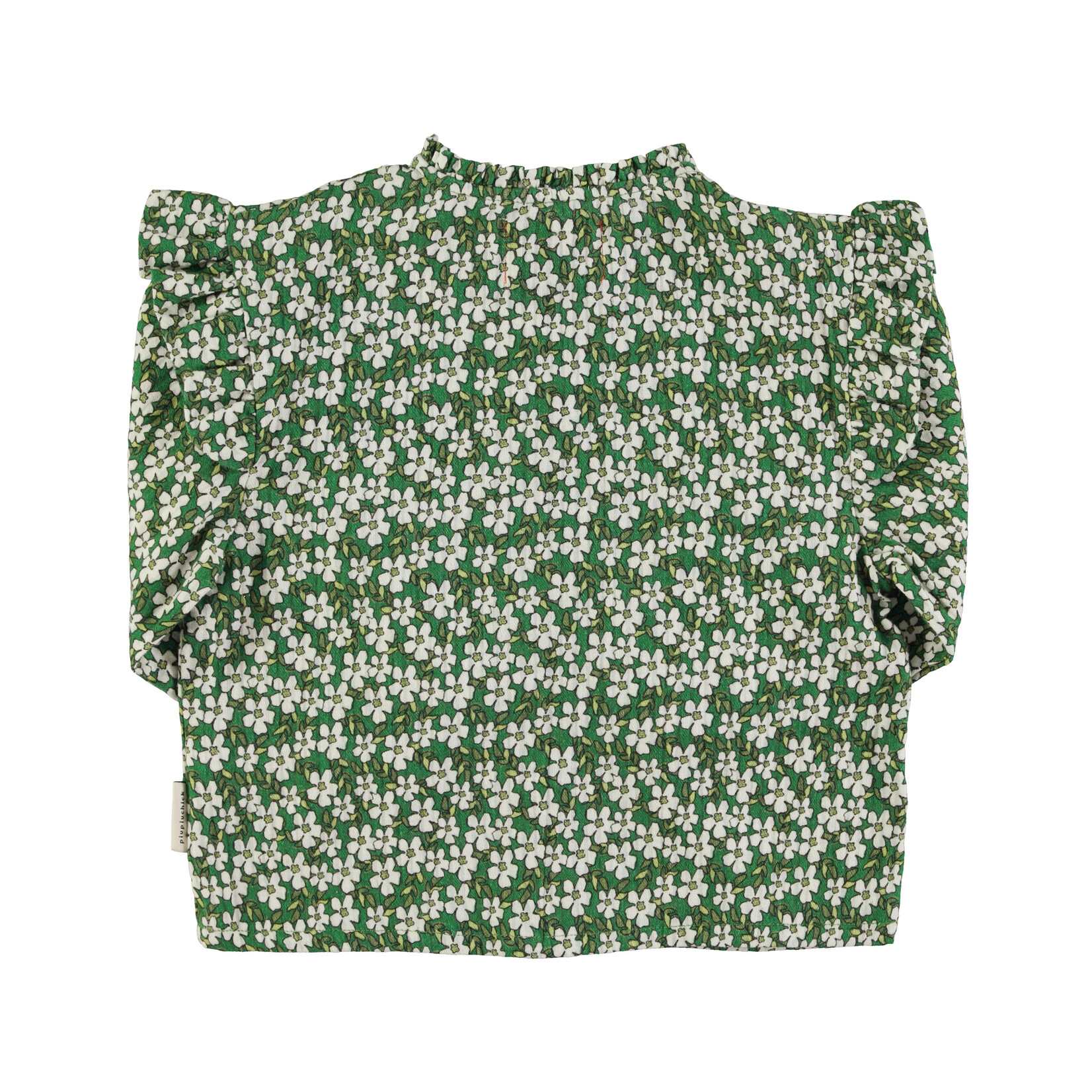 Piupiuchick Blouse w/ frills on shoulders | Green flowers