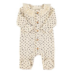 Piupiuchick Newborn babygrow w/ collar | Ecru w/ little flowers