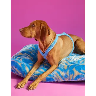 SWIRL FLUFFY DOG BED - BLUE / BEIGE -L