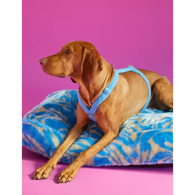 SWIRL FLUFFY DOG BED - BLUE / BEIGE -L
