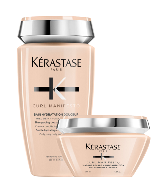 Kérastase CombiDeal - Curl Manifesto - Bain (Shampoo) Hydratation Douceur 250 ML & Masque Beurre Haute Nutrition 200 ML - voor krullend- of pluizend haar