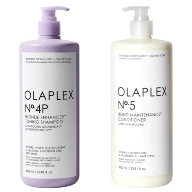 Olaplex CombiDeal - Nr.4P Blonde Enhancer Toning Shampoo 1000 ml & Nr.5 Bond Maintenance Conditioner 1 L 1000 ml | für alle Haartypen
