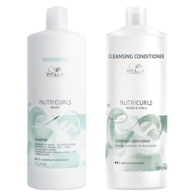Wella Professionals CombiDeal - Shampooing Nutricurls Waves 1 l et Après-Shampooing Clean Nutricurls 1 l - pour cheveux bouclés ou crépus
