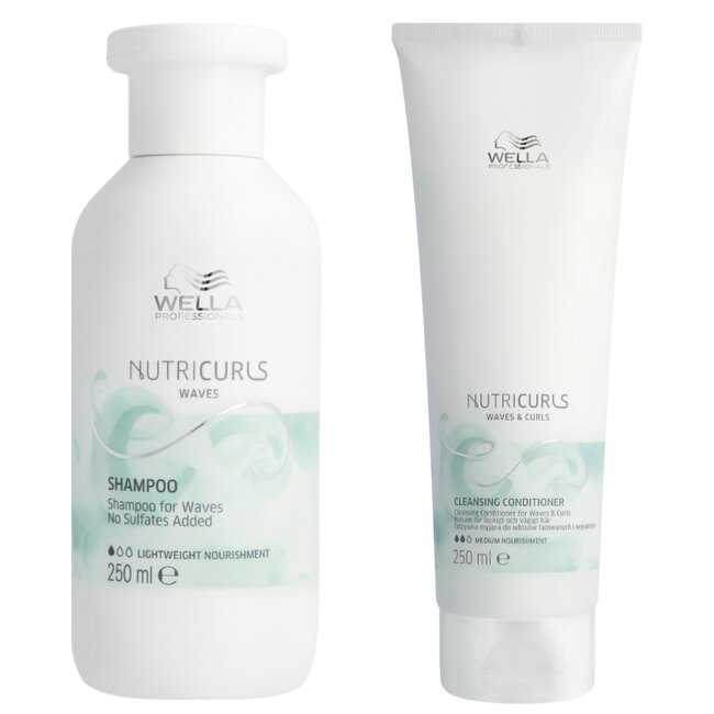 Wella Professionals CombiDeal - Nutricurls Shampoo Waves 250ML & Nutricurls Clean Conditioner 250ML | pour cheveux bouclés ou frisés