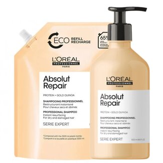 L’Oréal Professionnel L’Oréal Professionnel CombiDeal - Absolut Repair Gold - Shampooing 500 ml et Refill Shampooing 500 ml | pour cheveux abîmés ou indisciplinés