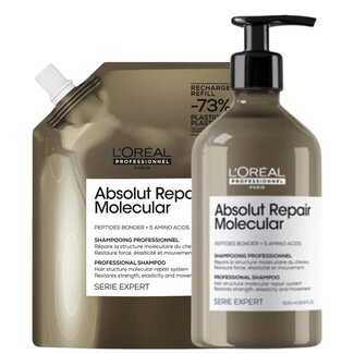 L’Oréal Professionnel L’Oréal Professionnel CombiDeal - Absolut Repair Molecular - Shampooing 500 ml et Refill Shampooing 500 ml | pour cheveux abîmés ou indisciplinés