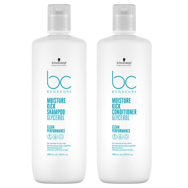 Schwarzkopf Professional Combo Deal – Bonacure | Moisture Kick Shampoo 1000ML & Conditioner 1000ML – for dry or sun-damaged hair