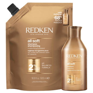 Redken Redken CombiDeal - All Soft | Shampoo 300 ML & Shampoo Refill 500 ML - voor droog- of door zon beschadigd haar