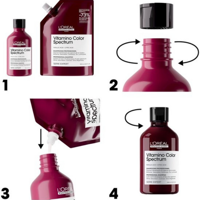 L’Oréal Professionnel CombiDeal – Vitamino Color Spectrum | Shampooing 500 ML & Recharge 500 ML – pour cheveux colorés
