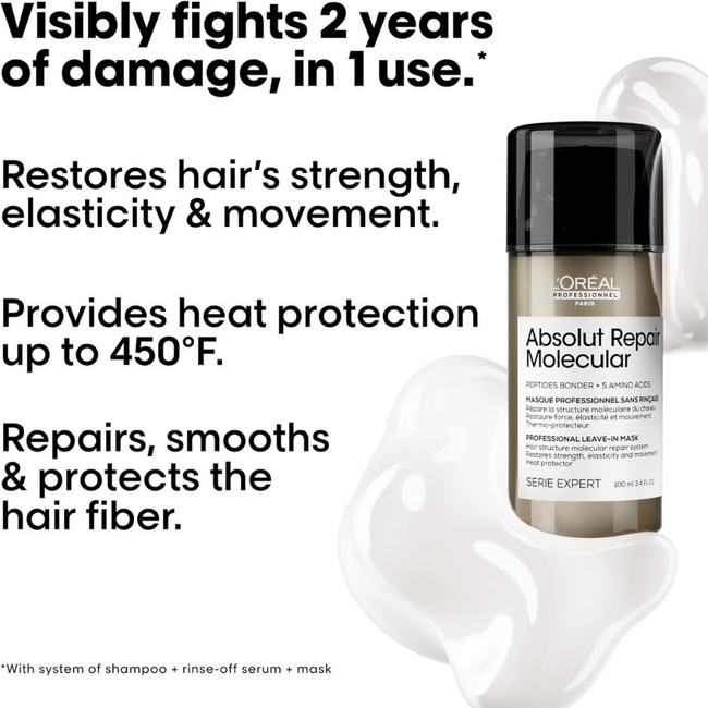 L'Oréal Professionnel CombiDeal - Absolut Repair Moléculaire - Shampooing 300 ML & Masque sans rinçage 100 ML | pour cheveux abîmés ou indisciplinés