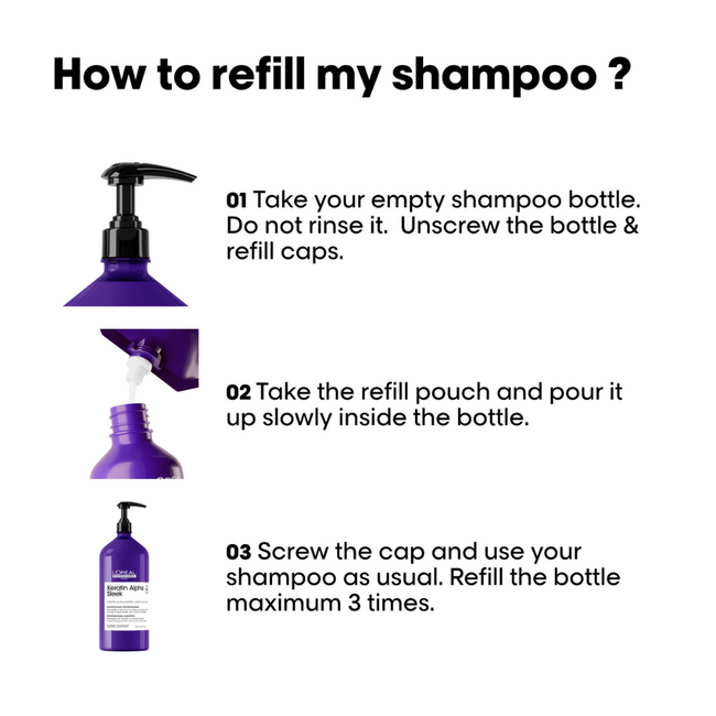 L’Oréal Professionnel CombiDeal – Keratin Alpha Sleek | Shampooing 500 ML & Recharge de Shampooing 500 ML – pour cheveux bouclés ou frisottants