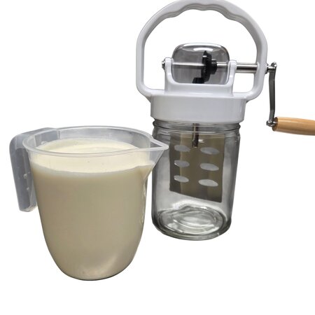 Eigen merk Botermaker Pro 1 liter – handmatige boterkarner met groot roerwerk en beschermkap
