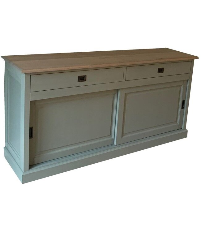 Dressoir Engels groen met eiken bovenblad Putten 180cm