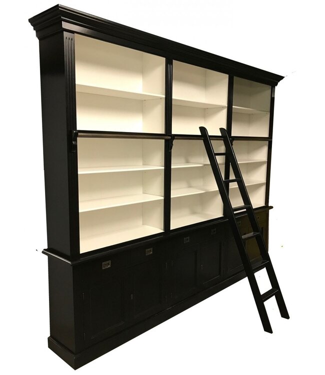 Boekenkast zwart met trap Reeuwijk 300 x 240cm