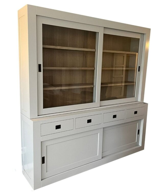 Buffetkast Hasselt lichtgrijs met eiken interieur 220cm