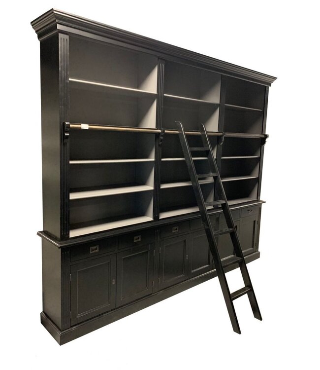 Boekenkast zwart – grijs met trap Reeuwijk 300 x 240cm