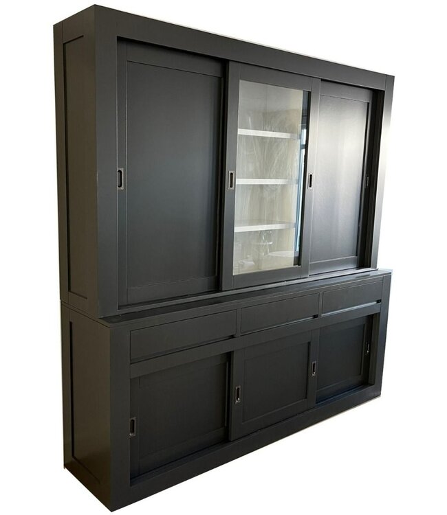 Buffetkast antraciet Vaassen greeploos 220cm dichte zijdeuren