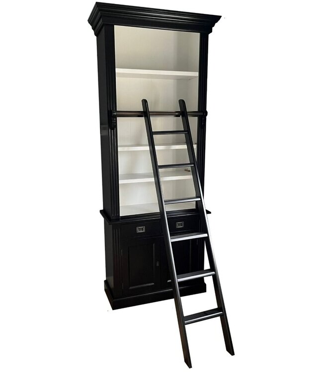 Boekenkast zwart - wit met trap Reeuwijk 100 x 240cm