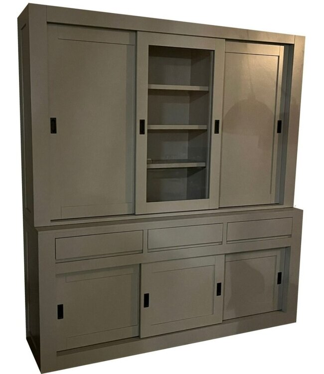 Buffetkast zijdegrijs Vaassen greeploos 200cm dichte zijdeuren