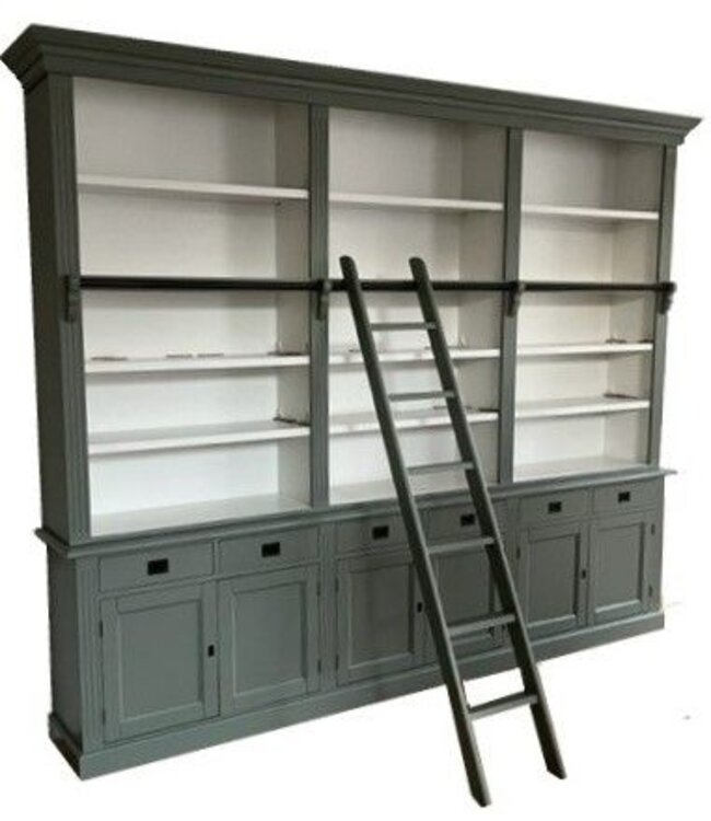 Boekenkast Engels groen - wit met trap Reeuwijk XL 300 x 240cm
