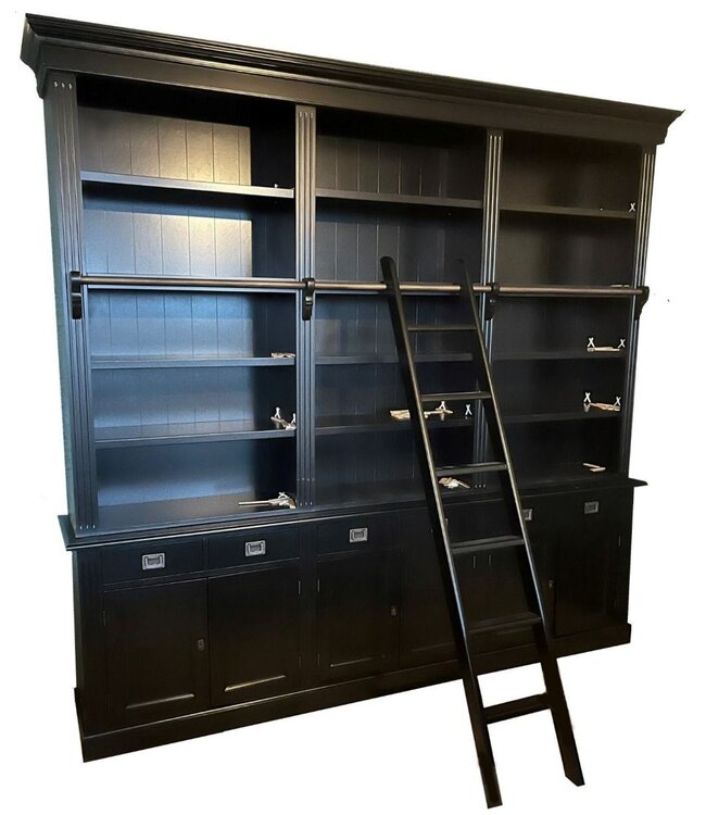 Boekenkast zwart - zwart met trap Reeuwijk 260 x 240cm