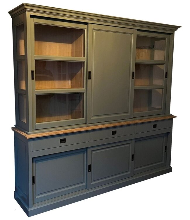 Buffetkast Engels groen Deurne 240cm eiken lijst en interieur