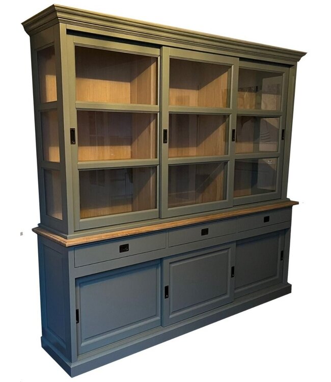 Buffetkast Engels groen Beverwijk 240cm eiken lijst en interieur