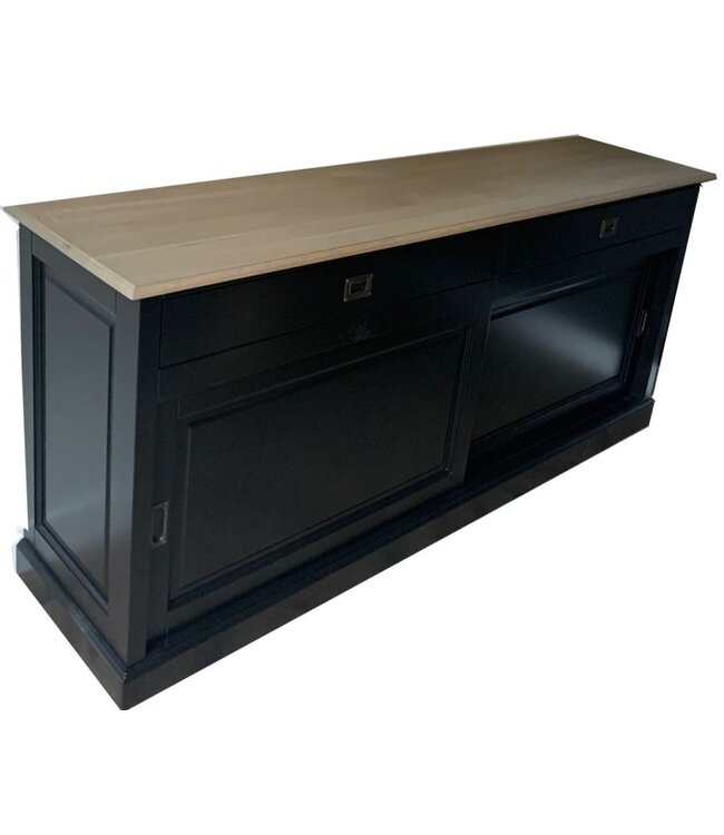 Dressoir zwart Putten met eiken bovenblad 200cm