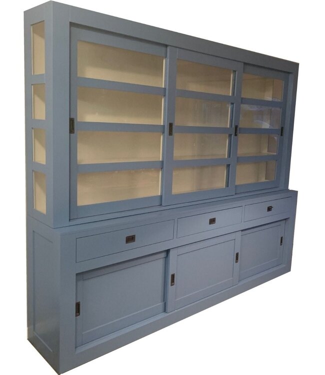 Buffetkast oud blauw – wit Hasselt 260cm