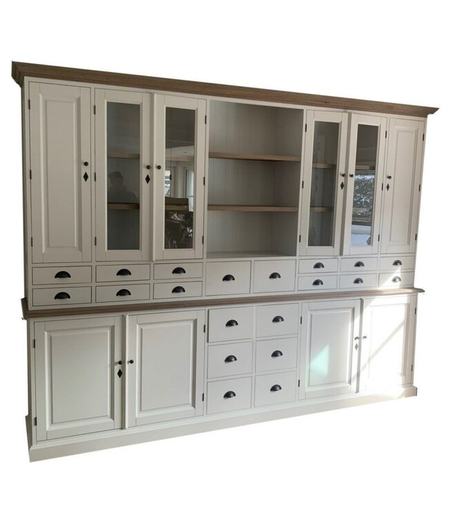 Buffetkast wit Baarn XL met eiken lijsten en schappen 300cm