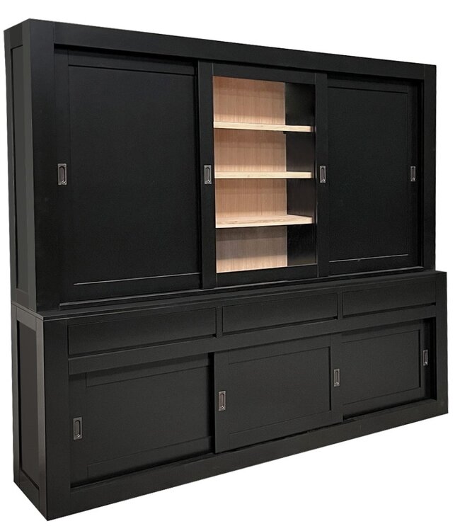 Buffetkast zwart - eiken Vaassen 240cm dichte zijdeuren