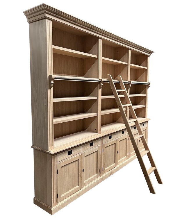 Boekenkast eiken natuur met trap Reeuwijk XL 300 x 240cm