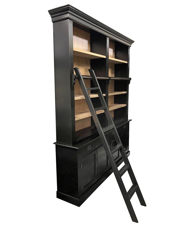 Boekenkast zwart - eiken interieur met trap Reeuwijk 200 x 240cm