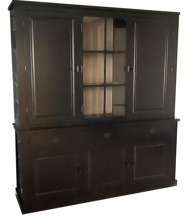 Buffetkast Soest zwart met stalen deur, dichte zijdeuren en eiken interieur 200cm
