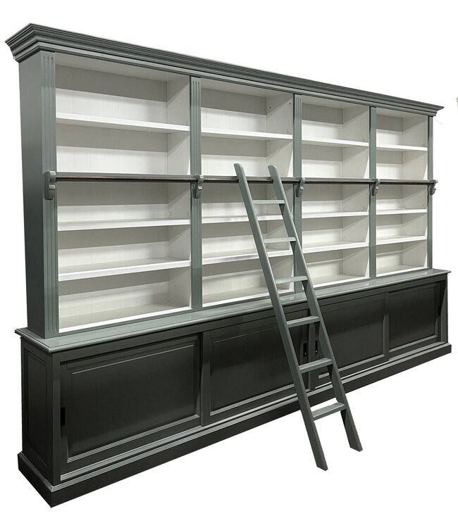 Boekenkast Engels groen - wit met trap Breda XXL 400 x 240cm