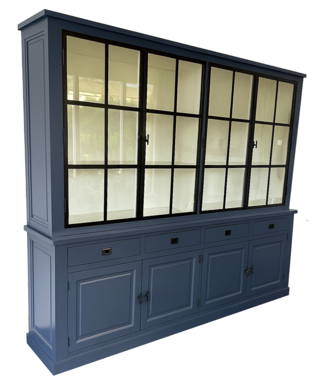 Buffetkast Soest briljantblauw met stalen deuren 250cm