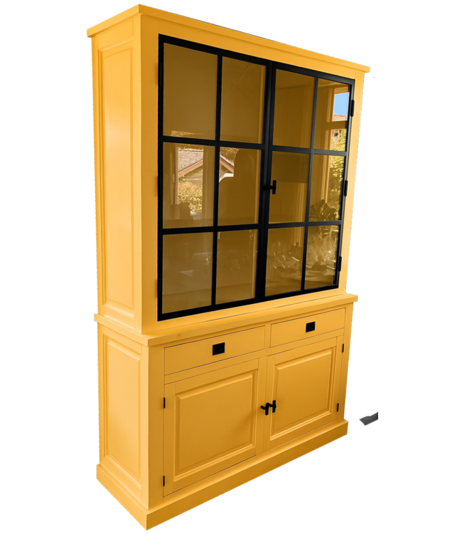 Buffetkast Soest geel met zwarte stalen deuren 150cm