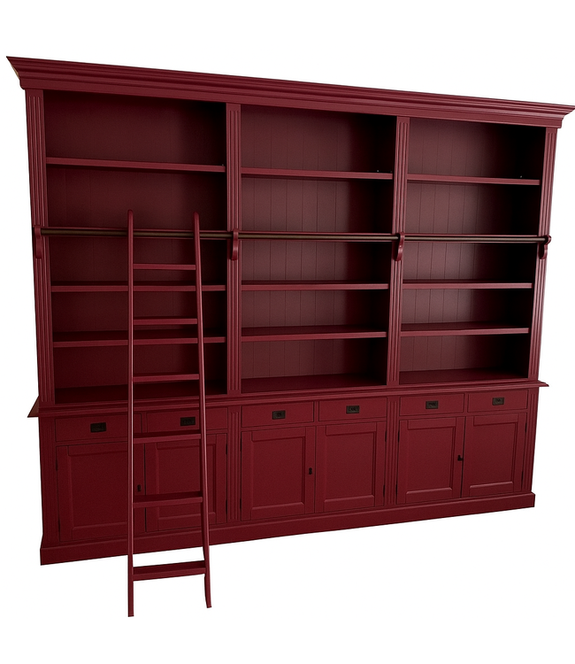 Boekenkast rood – rood  met trap Reeuwijk 300 x 240cm