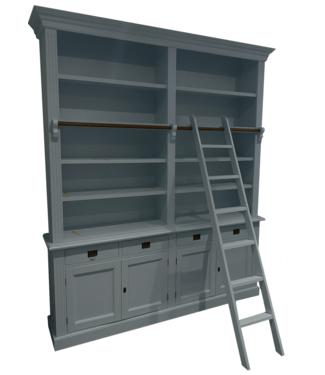 Kasten van de Koning Boekenkast oudblauw met trap Kesteren 200 x 240cm