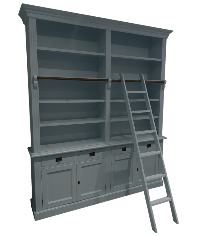 Boekenkast oudblauw met trap Kesteren 200 x 240cm