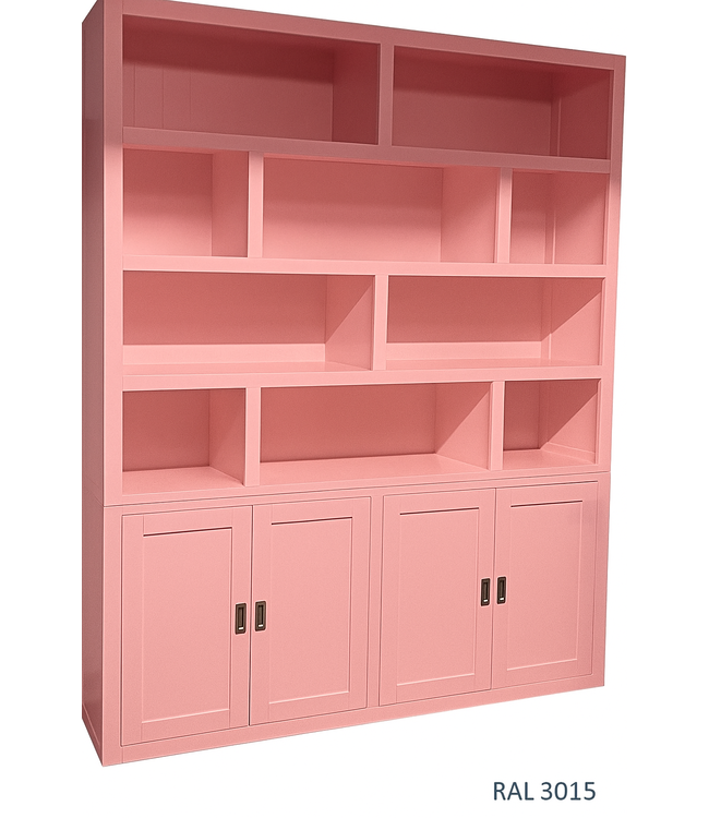 Roze vakkenkast ongelijke vakken 200 x 240cm