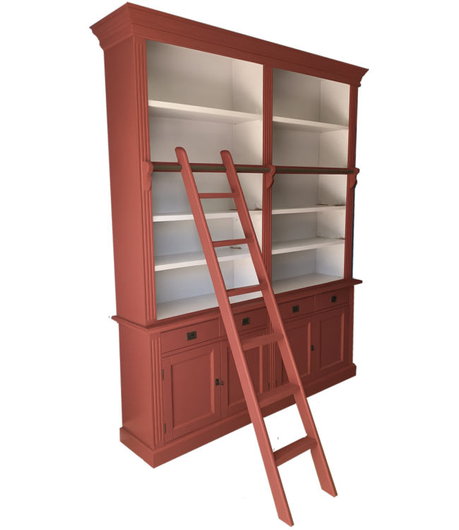 Boekenkast rood met trap Kesteren 200 x 240cm