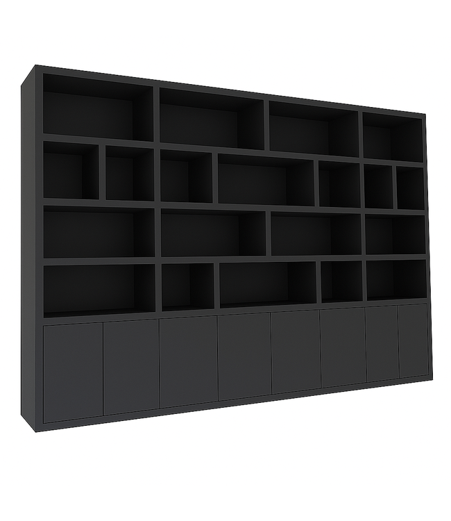 Vakkenkast XXXL antraciet ongelijke vakken 400 x 240cm