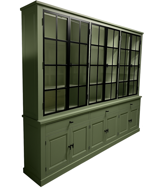 Buffetkast Soest XXL olijfgroen met stalen deuren 300 X 240cm