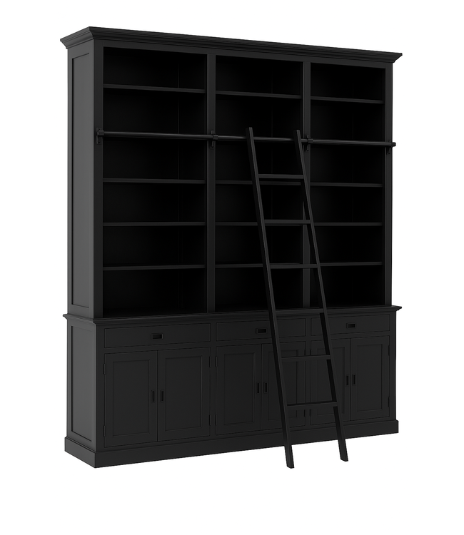 Boekenkast zwart met trap Reeuwijk XXXL 300 x 300cm